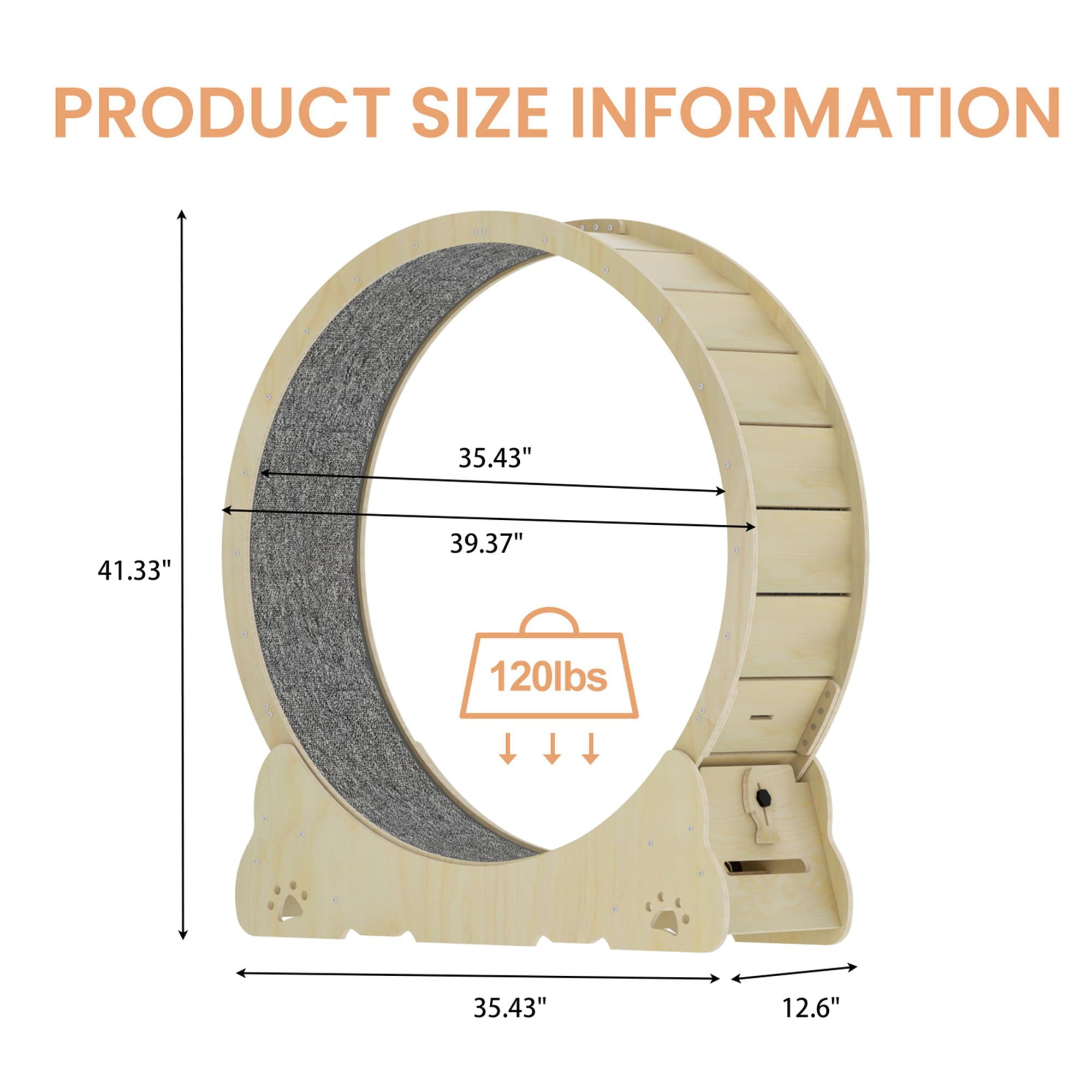 Kadyn 41" Cat Exercise Wheel for Indoor Cat, Large Cat Running Wheel with Carpeted Runway, Cat Treadmill Wheel for Kitty’s Longer Life, Cat Wheel for Fitness Weight, Beige