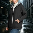 thumbnail image 4 of Women's Waterproof Rain Jacket Women's Solid Color Jacket And Winter Fashion Casual Striped Lining Waterproof Hem Drawstring Hooded Drawstring Jacket, 4 of 9
