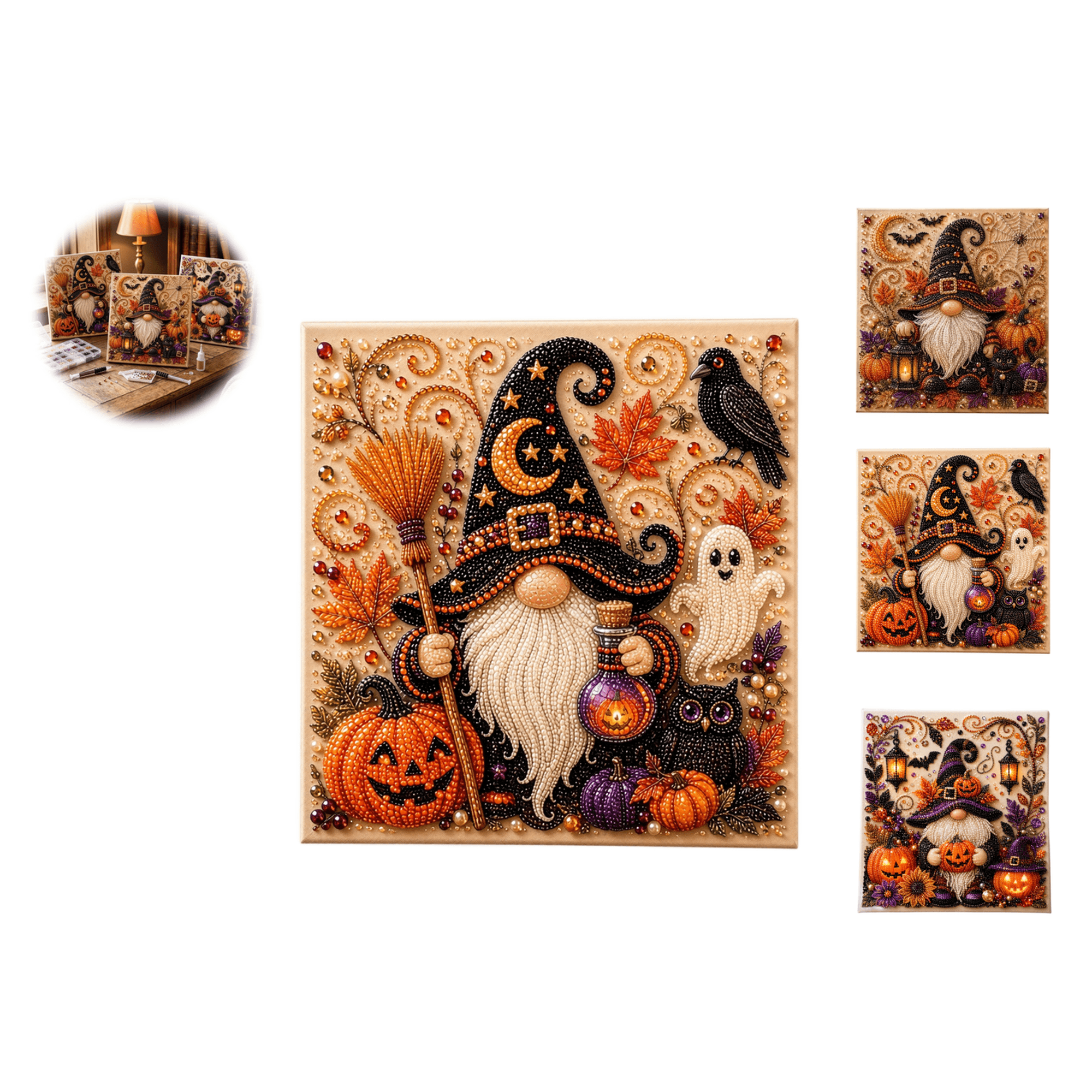 Halloween Gnome Pearl Art DIY Kit Spooky Cute 3D Diamond Painting Crafts for Adults DIY Fall Home Decor Wall Art(Gothic Witchy Gnome)
