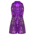 thumbnail image 1 of Raenseen Girls Sequin Glitter Mini Romper Short Collared Neck Sparkly Sleeveless Button Down Purple 6, 1 of 5