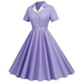 thumbnail image 4 of XFLWAM Women Notch Lapel Vintage V-Neck Cocktail Swing Dress 50s 60s Button up 1950s Rockabilly Prom Midi Evening Dress with Pockets Purple M, 4 of 8