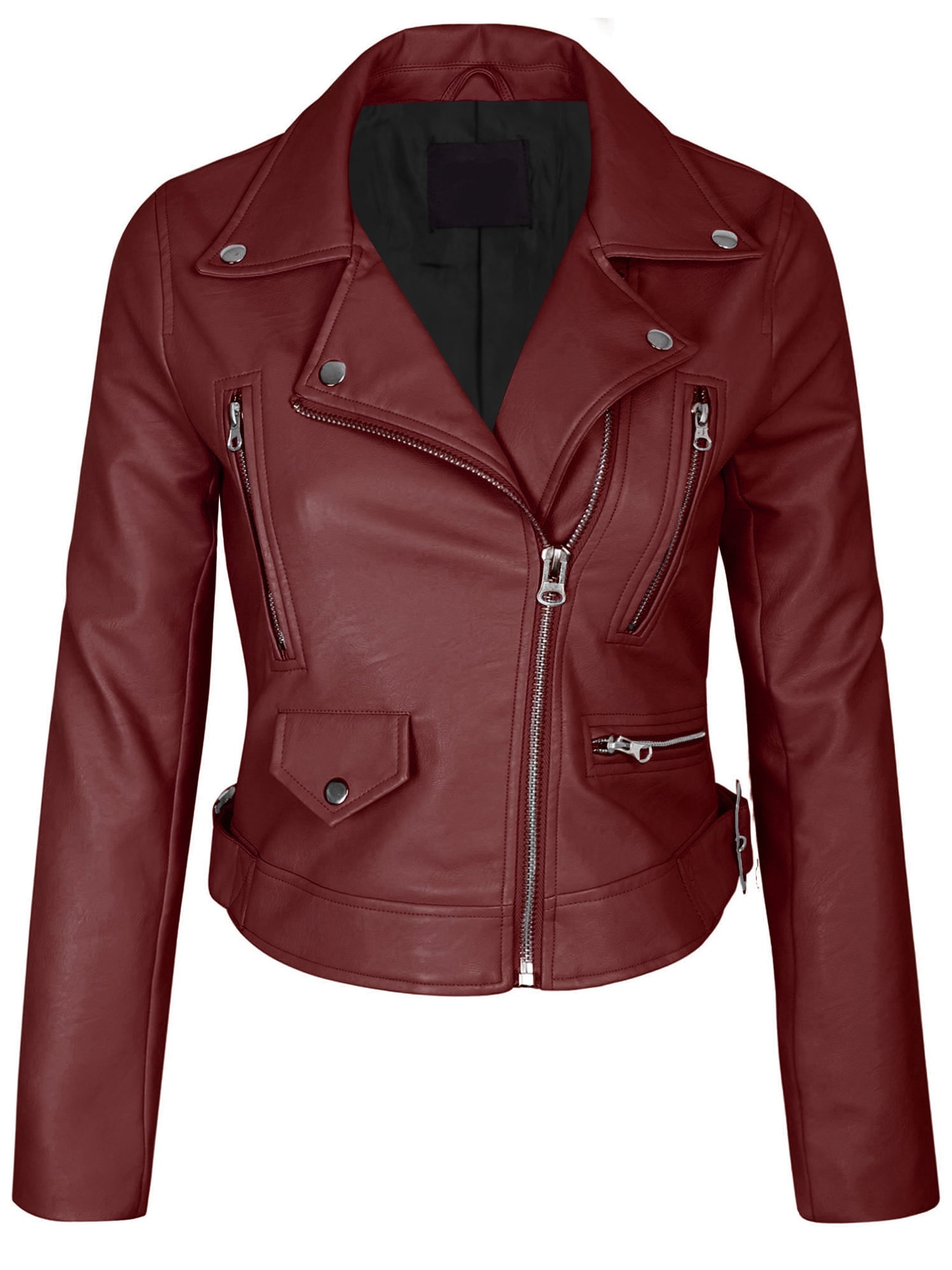 KOGMO Womens Double Breasted Faux Leather Zip Up Jacket - Walmart.com