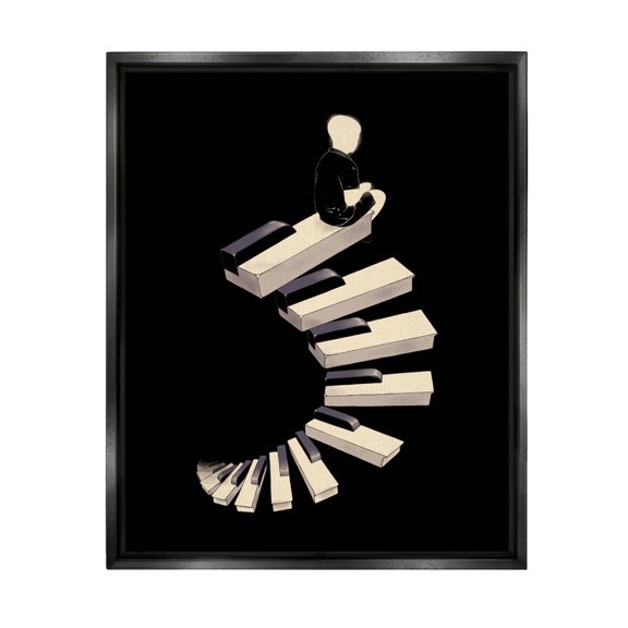 Stupell Industries Surreal Piano Keys Spiral Graphic Art Jet Black Floating Framed Canvas Print Wall Art, Design by Matheus Lopes Castro