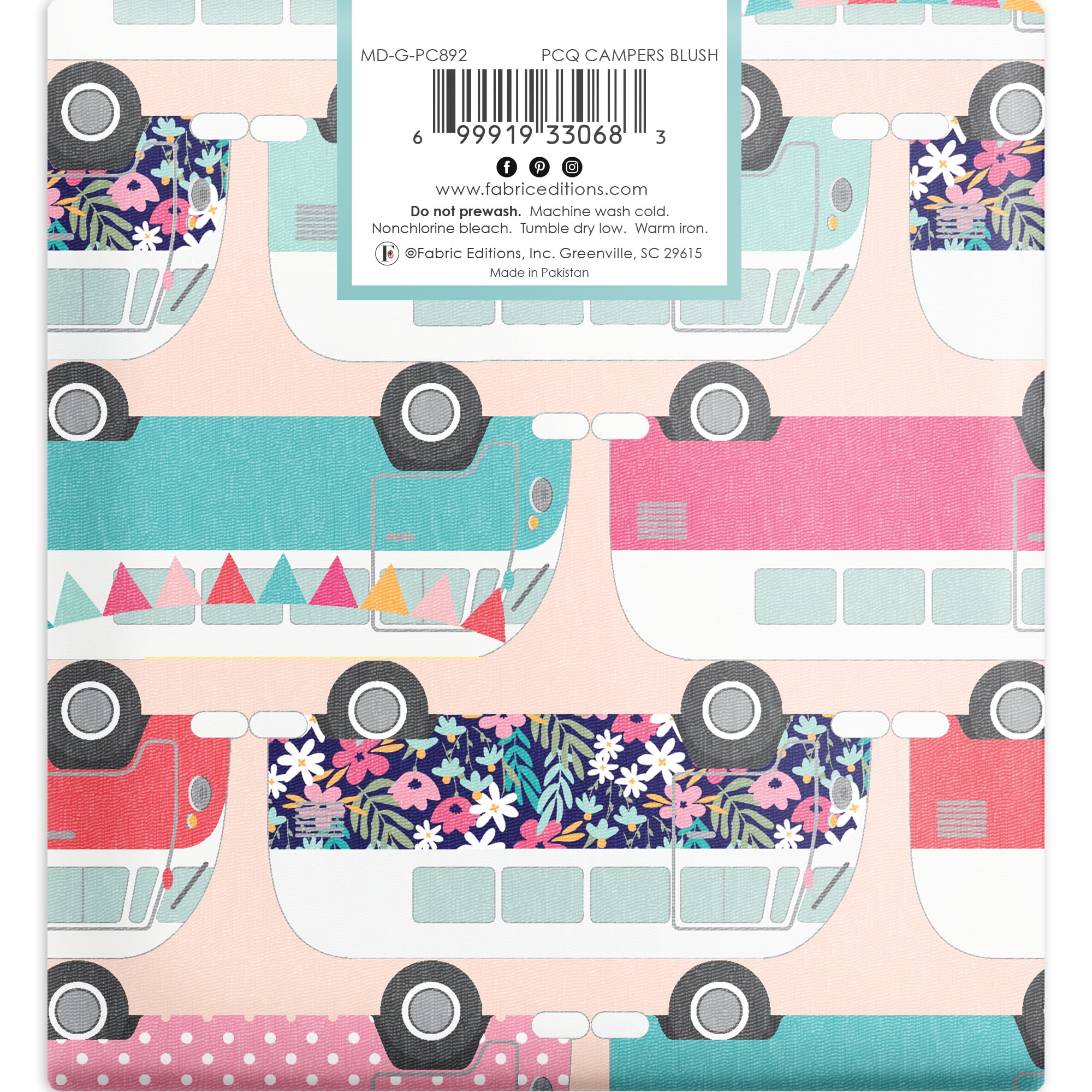 Create It 18"x21" Cotton Campers Precut Sewing & Craft Fabric, Pink 10 Pieces