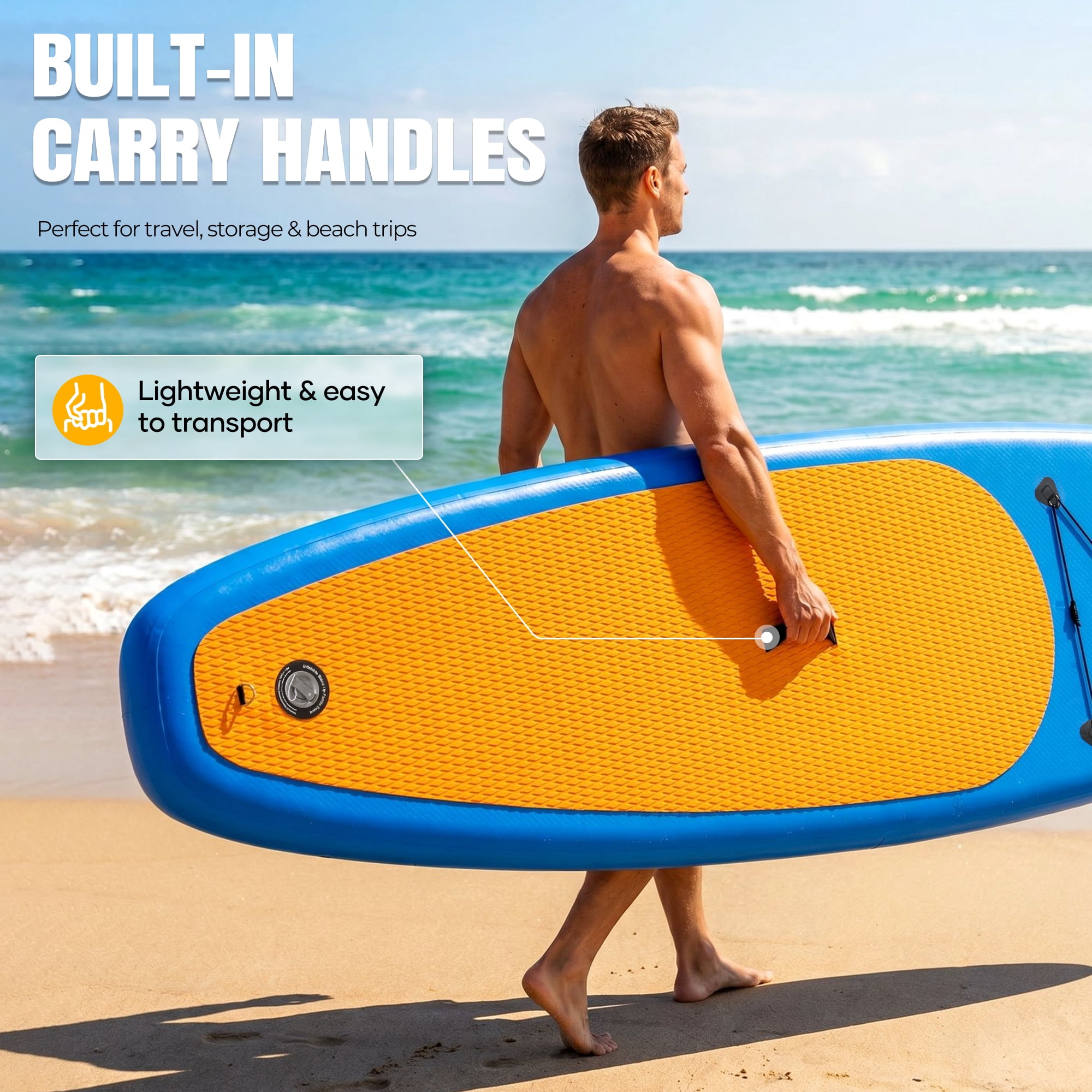 Naipo 10FT Inflatable Paddle Board 30in Wide Design Stand Up Paddle Board with Paddle Accessories for Family Beginners Youth Blue Yellow