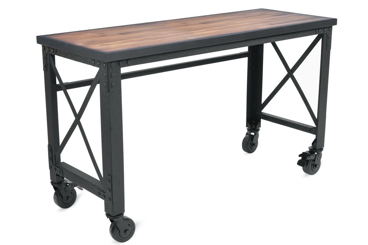 Duramax Rolling Industrial Desk with Wooden Top 62 inches x 24 inches