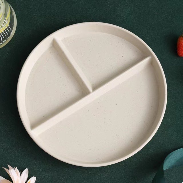 Plat Divisé en 3 Régimes Assiette Ronde Réutilisable Vaisselle de Cuisine Assiettes à Portions Adultes 3 Compartiments Assiettes Repas Équilibrés Blanc