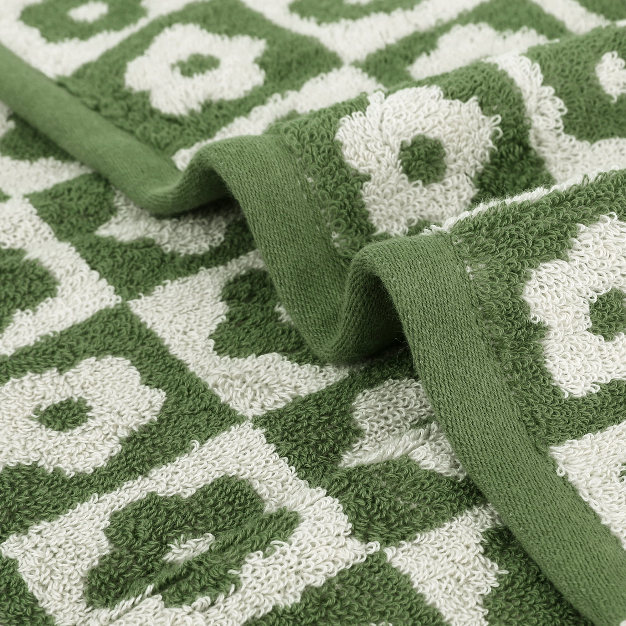 Unique Bargains Checkered Floral Hand Towels Soft Absorbent Bathroom Towel Green 2-Piece