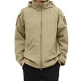 thumbnail image 2 of WTOBBY Men's Workwear Waterproof Hooded Jacket, Loose Fit Zip Pocket Warm Coat, Long Sleeve Outdoor Casual Wear for Fishing and Hiking,Khaki L, 2 of 6