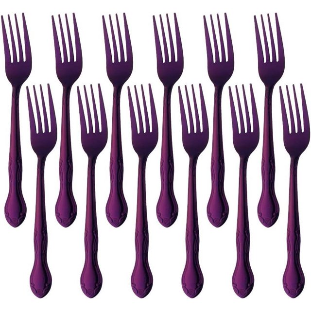 Stainless Steel Kitchen Dinner Forks 12-Piece Dinner Fork Set 7.3-inch Stainless Steel Forks Classic Flatware Silverware Sets Cutlery Utensils Dinnerware with Flower Edge -Purple