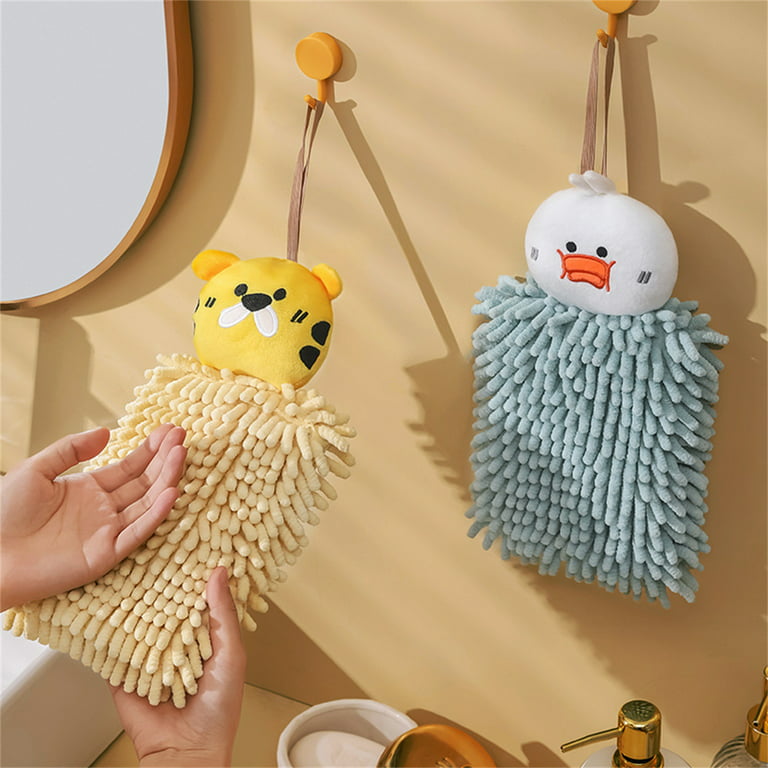 Visland Water Absorbent Hand Towel with Hanging Loop Chenille Cartoon  Animal Shape Hanging Towel Household Supplies