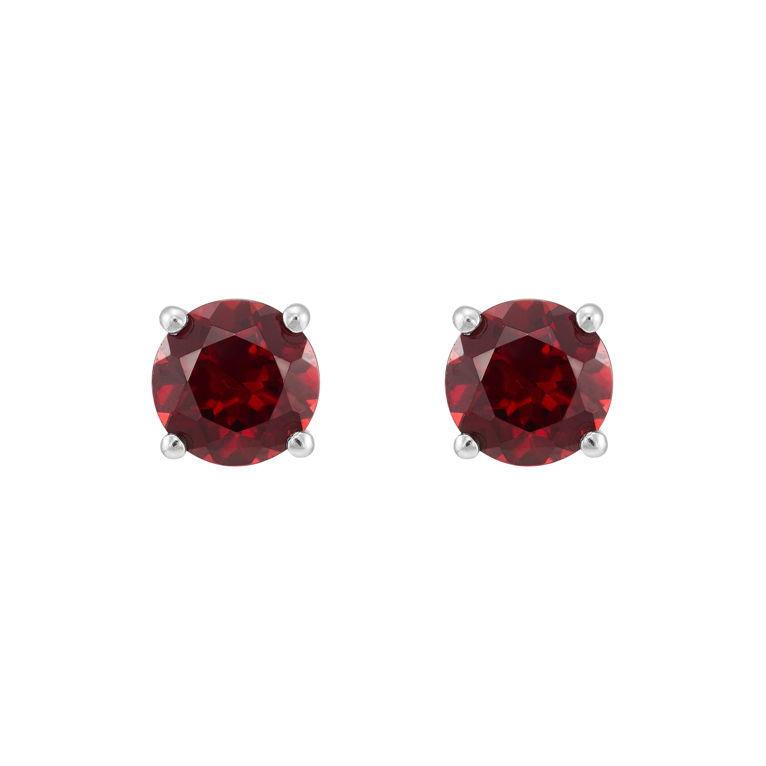 Brilliance Fine Jewelry Garnet and White Cubic Zircoina Pendant Necklace and Studs Set in Sterling Silver