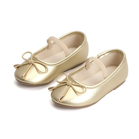 

Toddler Little Girl Gold Dress Shoes Size 11 - Girl Ballet Flats Wedding Party