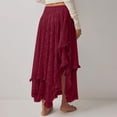 thumbnail image 4 of LWavelet Women Lace Tiered Maxi Skirt High Waist Ruffled Hem Boho Long Skirt Wine S, 4 of 7