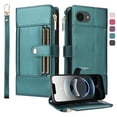 thumbnail image 3 of Designed for iPhone 16e Crossbody Wallet Phone Case, With Shoulder Strap&Wrist Strap,Flip Folio Kickstand,Card Slots,Zipper Pocket,PU Leather Magnetic Snap Shockproof Phone Case,Green, 3 of 11