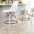 thumbnail image 3 of 2xhome - White - 28" Seat Height Modern Plastic Style Bar Stool Barstool Counter Stools with backs and armless Natural Legs Wood Eiffel Legs Dowel-Leg, Set of 1, 1 piece, 3 of 9