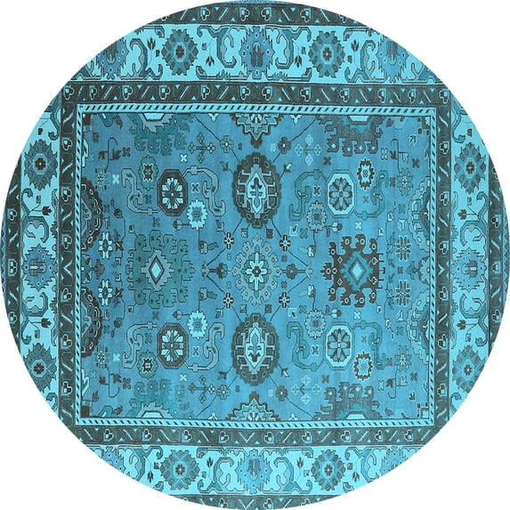 Ahgly Company Indoor Round Oriental Light Blue Industrial Area Rugs, 3' Round