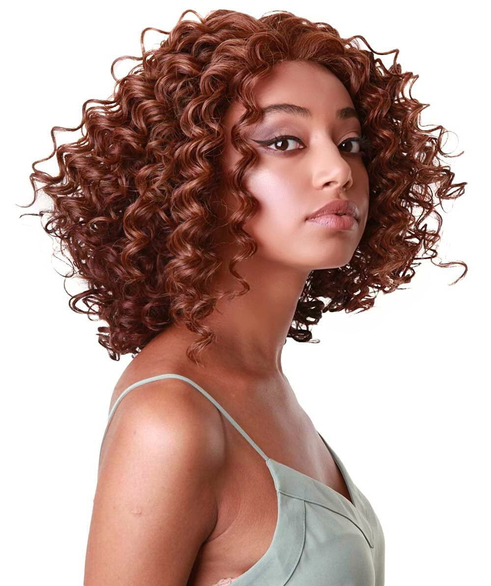 LUXLUXE Idia 13" Bob Half Wig | Curly Synthetic Hair Wig 4x4 Closure HD Lace Front Bob Wig Heat-Resistant Hair - Copper Auburn