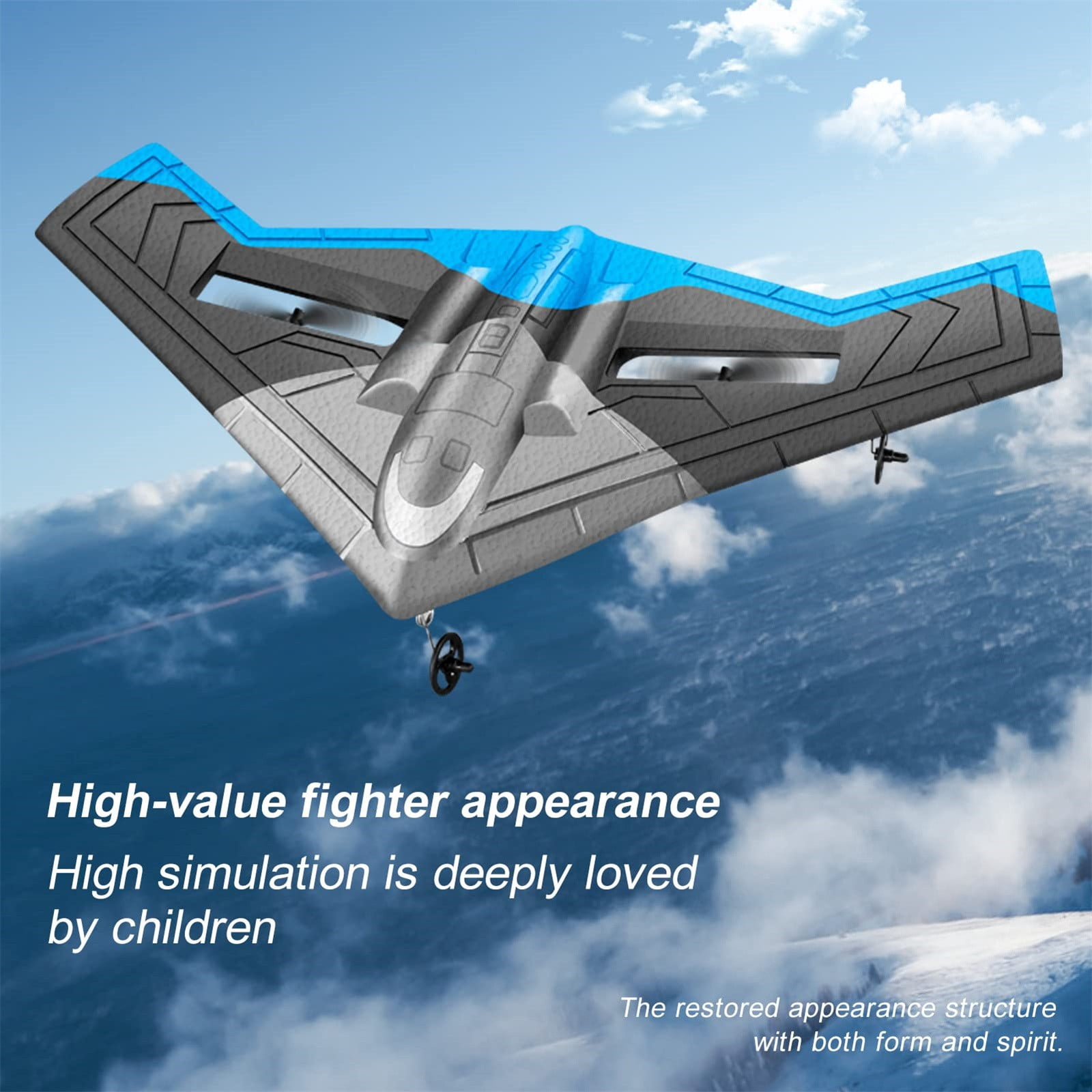 Remote Control Foam Glider Plane, RC Aircraft Toy with LED Light Stabilization, Anti-Fall Drone for Outdoor Flying - Blue (Battery Not Included)