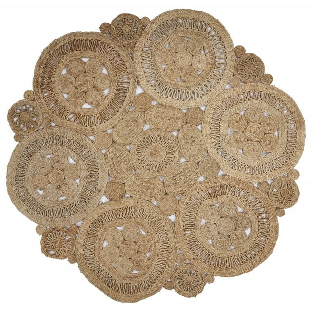 homeroots home decor 394200 6’ Tan Floral Rings Jute Area Rug