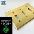 thumbnail image 2 of Rio Salto BRASS Deco Collection Standard Size Metal Brushed Brass Triple Toggle Light Switch Wall Plate 3-Gang Toggle Wallplate Cover Covers Togle Switch 3-Gang Modern 2-Pack, 2 of 9