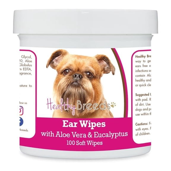 Healthy Breeds 192959823226 Brussels Griffon Ear Cleaning Wipes with Aloe & Eucalyptus for Dogs - 100 Count