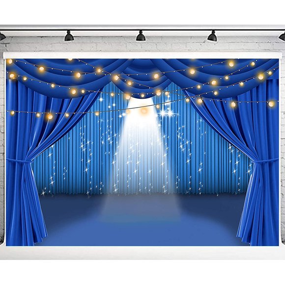 PHMOJEN Blue Curtain Theater Stage Photography Backdrop Vinyl 10x7ft Party Show Background Photo Studio Props LYPH915