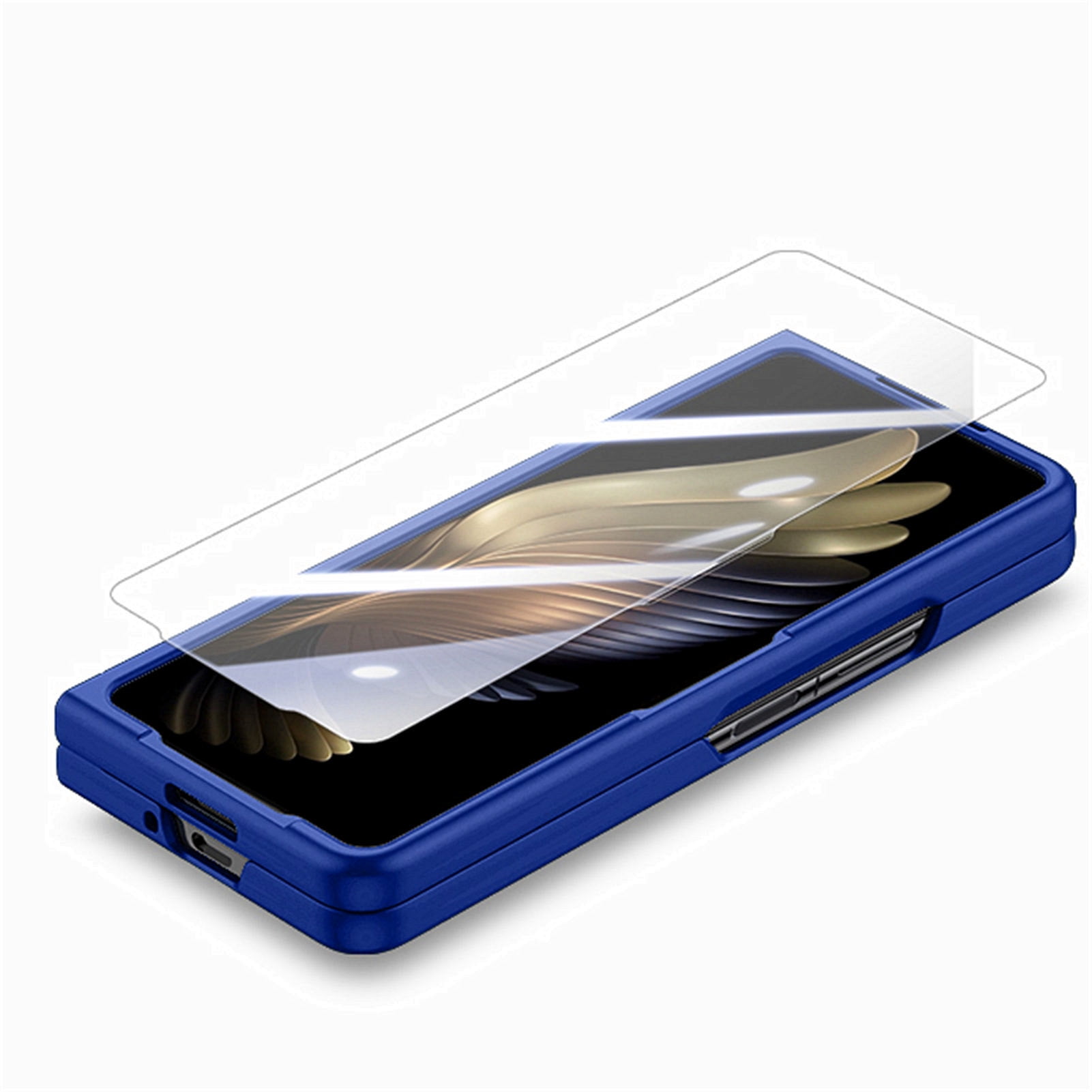 for Samsung Galaxy Z Fold 5 Case with Strap, [Non Slip Silicone Touch] Slim Protective Phone Case with Elastic Finger Wristband, Shockproof PC Cover for Samsung Galaxy Z Fold 5 2023 - Blue