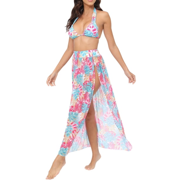 Gibobby Trajes de Baño para Mujer Nueva falda para la playa Sexy con estampado de malla europea y americana, traje de baño de cuerpo dividido para mujer,(Rosa caliente,G)