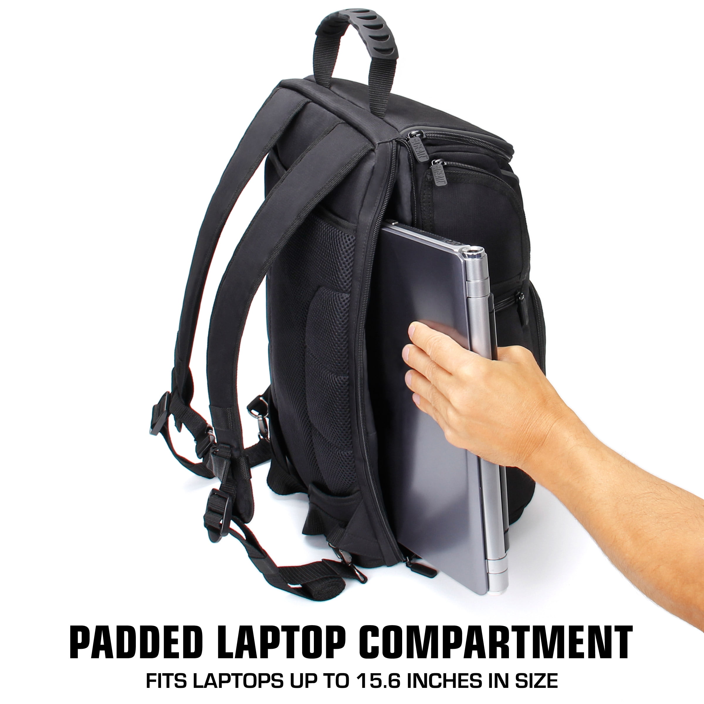 USA GEAR Digital SLR Camera Backpack Case w/15.6" Laptop Compartment featuring Padded Custom Dividers, Tripod Holder, Rain Cover. Long-Lasting Durability & Storage Pockets - Compatible w/Many DSLRs