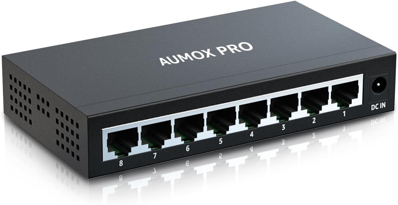 8 Port Gigabit Unmanaged Ethernet Switch, Home Network Hub, Office Ethernet Splitter, Plug-and-Play, Silent Operation, Desktop or Wall Mount, Fanless Metal Design