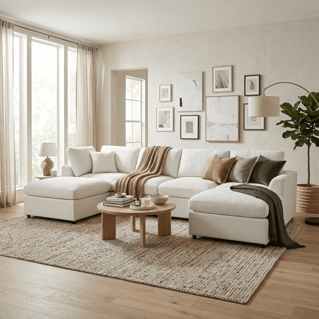 Howcool 130.3"W U-Shaped Modular Sectional Sofa with 2 Movable Ottomans,6-Seater Chenille Upholstered Sofa,Deep Seat Sofa Couch for Living Room and Apartment,Beige