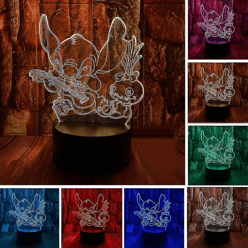 Stitch Night Light, 3D LED Light Lilo Stitch Gifts LED Intelligent Stitch  Lamp 7 Color Light for Christmas Room Decoration, Poor Stitch HFY 
