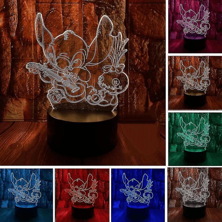 Stitch Night Light, 3D LED Light Lilo Stitch Gifts LED Intelligent Stitch  Lamp 16 Color Light for Christmas Room Decoration, Transform Stitch 