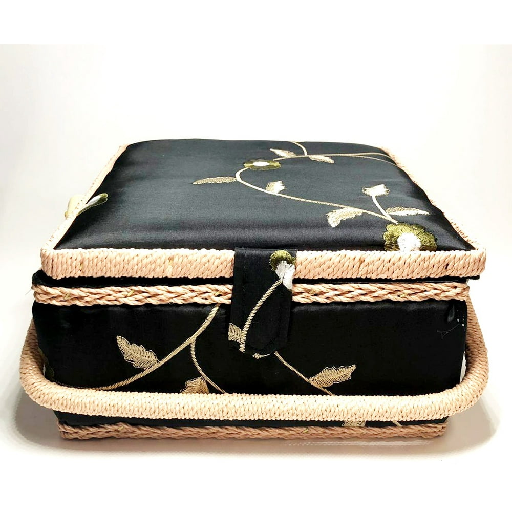 Allary Large Wood Sewing Basket with Sewing Kit Tools, 9x9x5 Inch