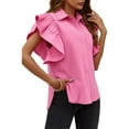 thumbnail image 2 of Women Ruffle Button Down Shirts Short Sleeve Lapel Tops Blouse, 2 of 5