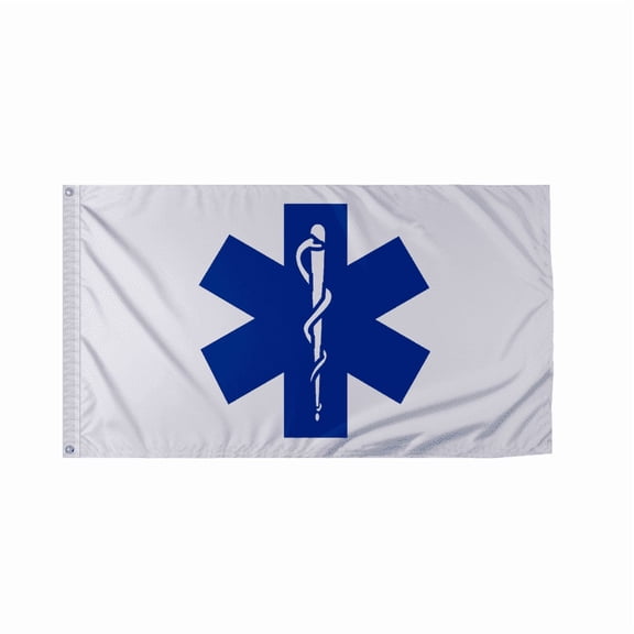 Promo Patriot's 3'x5' ft Star of Life Flag - Civilian Service Flags - Printed on Economy Polyester - Epoly Header & 2 Plated Grommets - Show Support for EMS Personnel