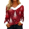 thumbnail image 3 of TrdSipl Women Ugly Christmas Sweater Funny Snowflake Graphic Tee Shirts Winter Fur Trim V-Neck Sweater Tops Xmas Slim Fitting Bottom T Shirts, 3 of 7