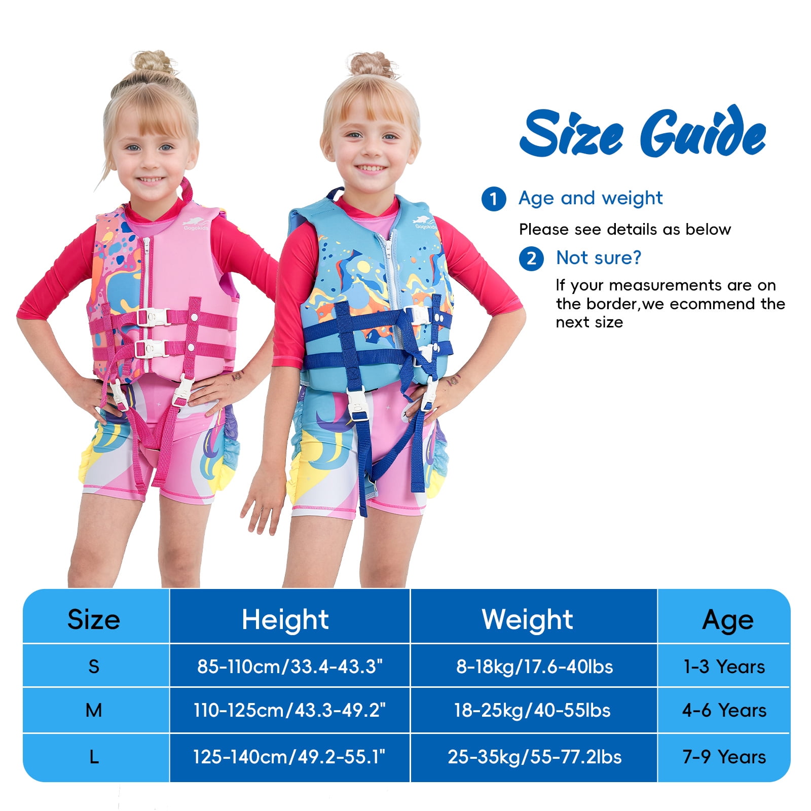 Gogokids Kids Life Jacket Swim Vest with Adjustable Safety Strap,Toddler Float Jacket Boys and Girls Float Swimsuit Buoyancy Swimwear