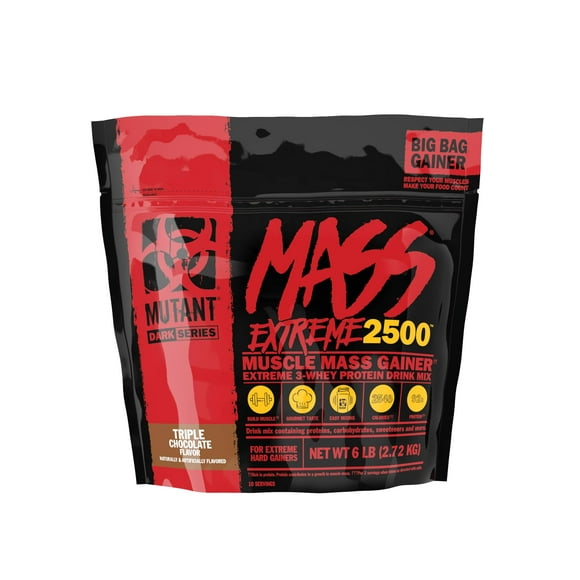 Mutant Mass Extreme Gainer Whey Protein Powder, Build Muscle Size & Strength with High-Density Clean Calories, (Triple Chocolate, 6 LBS)