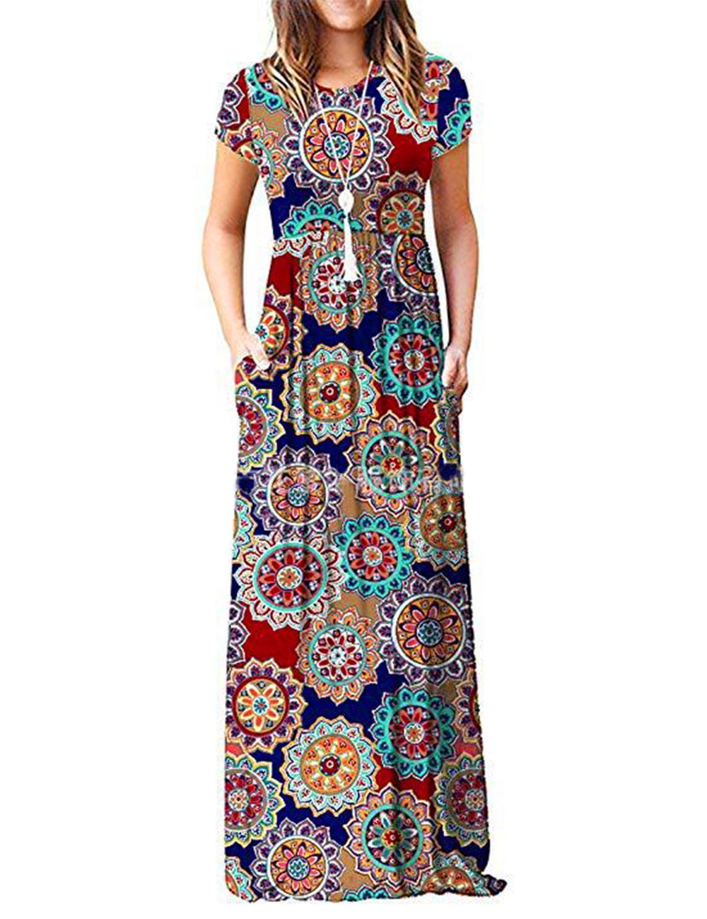 Summer Dresses for Women 4th of July Casual Floral Print Maxi Dresses ...