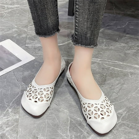

NECHOLOGY Women Canvas Shoes Casual Womens Shoes Summer Casual Retro Hollow Breathable Comfortable Flat Casual Sandals Shoes Women White 6.5