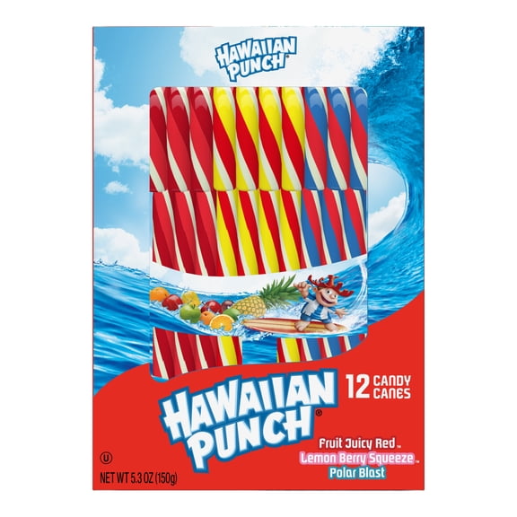 Hawaiian Punch Assorted Flavor Christmas Candy Canes Stocking Stuffers, 5.3 oz, 12 Count