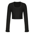 thumbnail image 5 of Olyvenn Stylish Womens Trendy Crop Tops Solid Color Slimming Tee Shirts Casual Baggy Cute Tunic Velvet Cuff Long Sleeve Fluffy Scoop Neck Blouse Black 4-6, 5 of 7