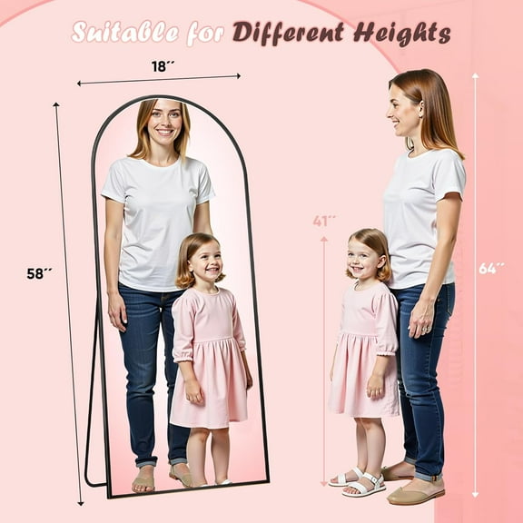 58" x 18" Full Length Arched Mirror, Large Floor Standing Mirror for Bedroom Bathroom Living Room, Black