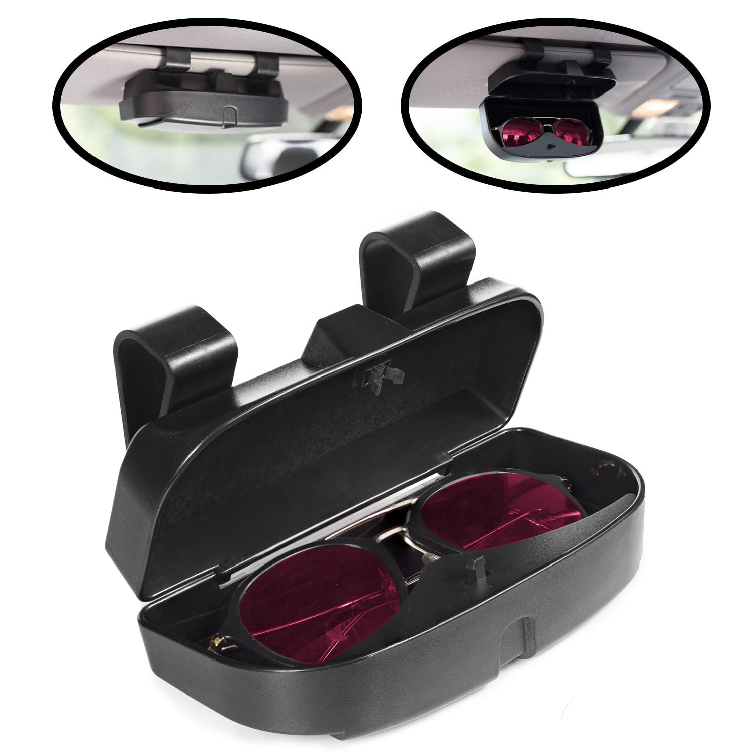 Car Sun Visor Glasses Case Fixing Clip Gray 2 Credit Card Slots Multi-Function Eye Sunglasses Storage Box with Ticket Holder Suitable for All Models of Cars 