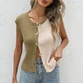 thumbnail image 6 of Stichou Sweater Vest for Women Tops Color Block Button Down 2026 Spring Summer Sleeveless Going Out Blouses Crew Neck Knitted Shirt Green L, 6 of 7