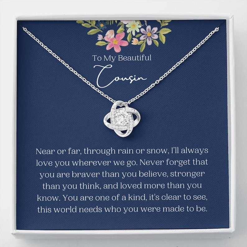 To My Beautiful Cousin Love Knot Necklace, Graduation Cousin, Cousin Jewelry, Birthday Anniversary Cousin, White Love Knot Necklace