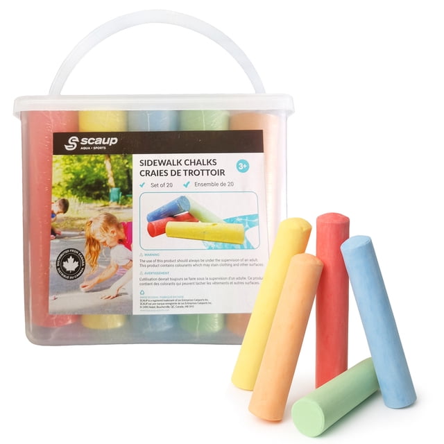 Scaup 5-Color Sidewalk Chalk Set - 20-Piece Multi-Colored Jumbo Chalk Sticks for Outdoor Use on Asphalt, Concrete, Pavement and Driveways