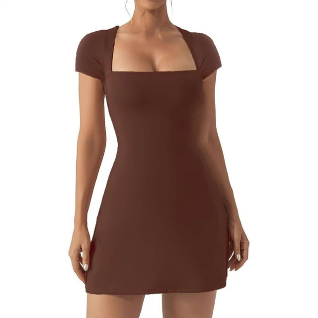 Ovzne Robes pour Femmes Robe pour Femme Nouvelle Robe Ligne A Couleur Unie Col en U Camisole Taille Fine Élastique Robe Femmes Liquidation